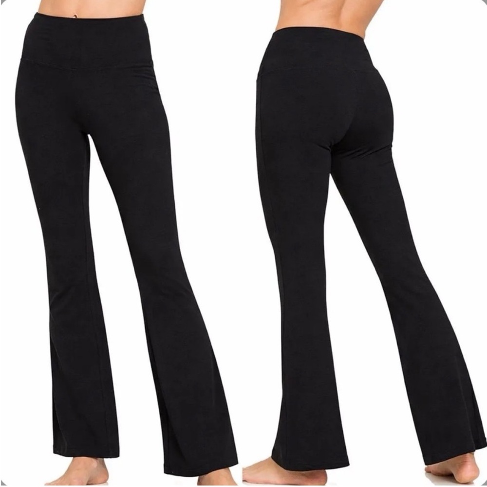 Zenana Outfitters Black Flare Leggings Women’s Large Soft Stretch Wide Leg Pants